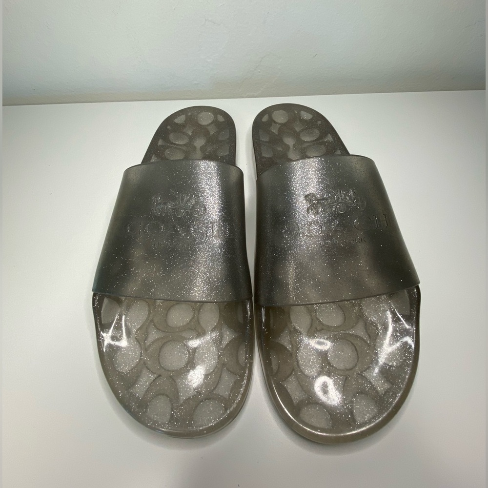 NWOB COACH Ulyssa Slide Silver Glitter Transparent Size 8 Rubber Pool Beach